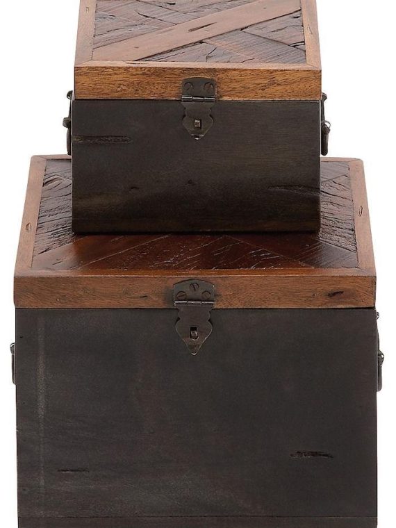 Two-Tone Wood Square Storage Box Set of 2