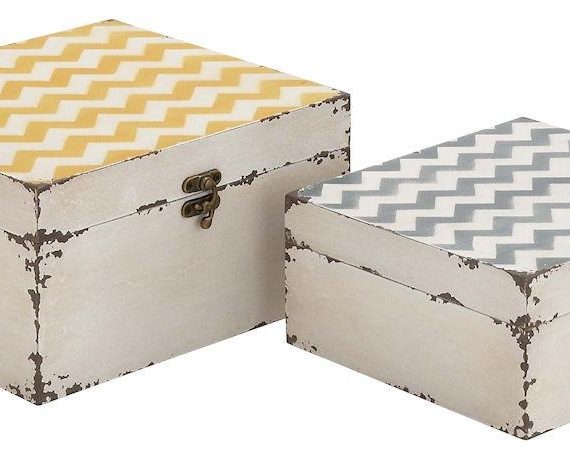 Zig Zag Pattern Wood Vinyl Square Box Set of 2