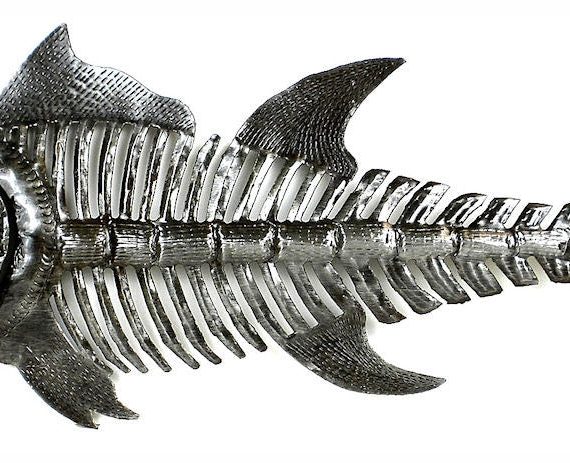 Fish Bones Oil Drum Metal Wall Art 24x10" | Haiti Fair Trade