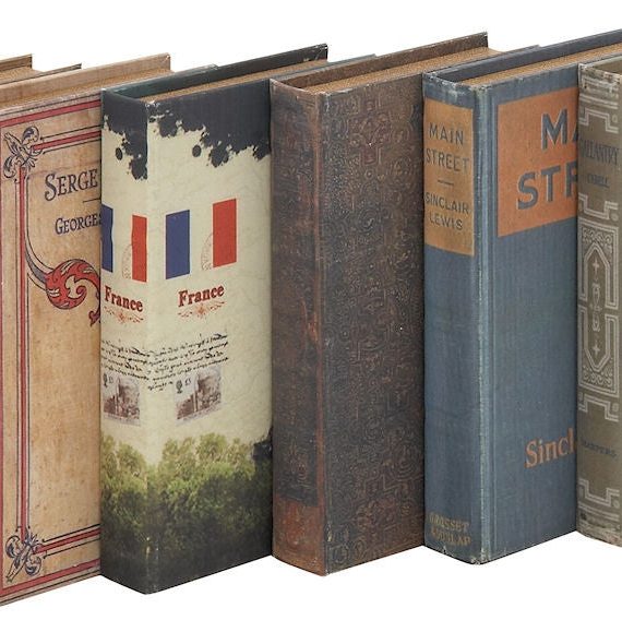 Vintage Style Canvas Wood Faux Book Box Storage Set of 6