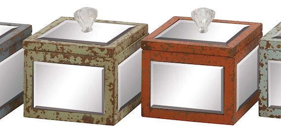 Vanity Wood Mirror Square Storage Box Set of 4