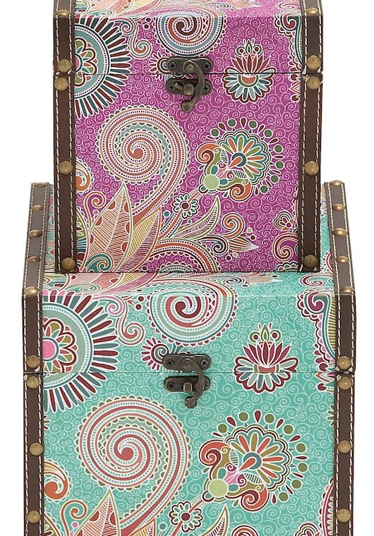Vintage Paisley Design Vinyl Wood Square Storage Box Set of 2