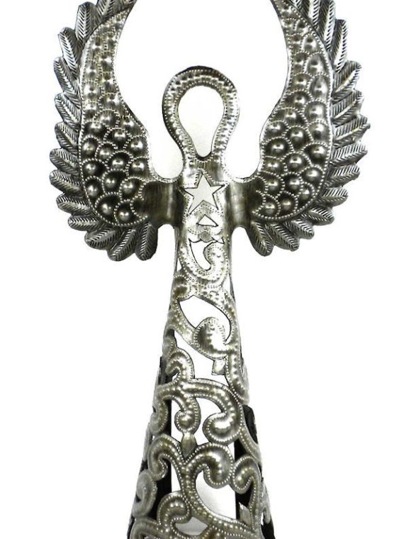 Angel with Wings Up Oil Drum Metal Tabletop Art 16" | Haiti Fair Trade