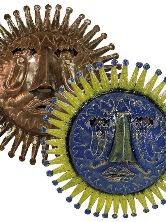 Hand Painted Sun Face in 2 Colors Oil Drum Art 10" | Haiti Fair Trade