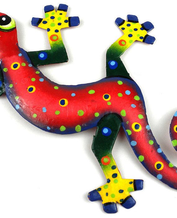 Hand Painted Red Confetti Gecko 8" Metal Wall Art | Haiti Fair Trade