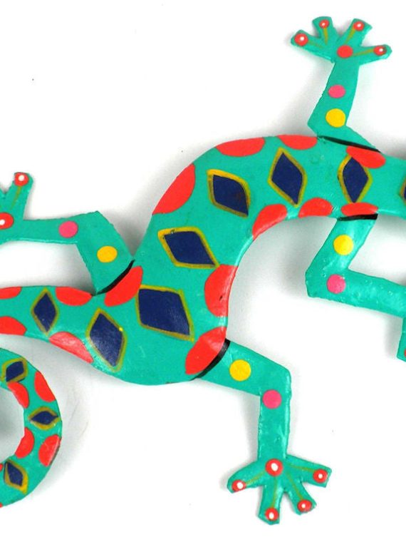 Hand Painted Spotted Gecko 8" Oil Drum Metal Art | Haiti Fair Trade