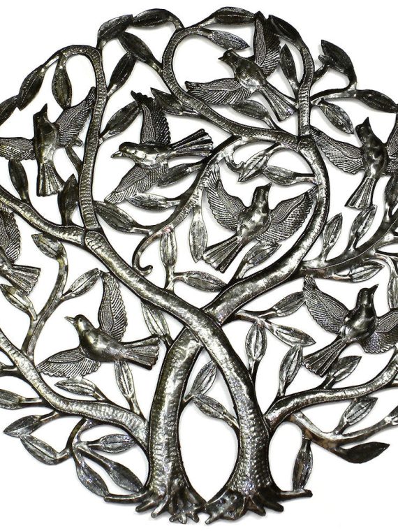 Double Tree of Life w/ Birds Oil Drum Metal Art 24" | Haiti Fair Trade