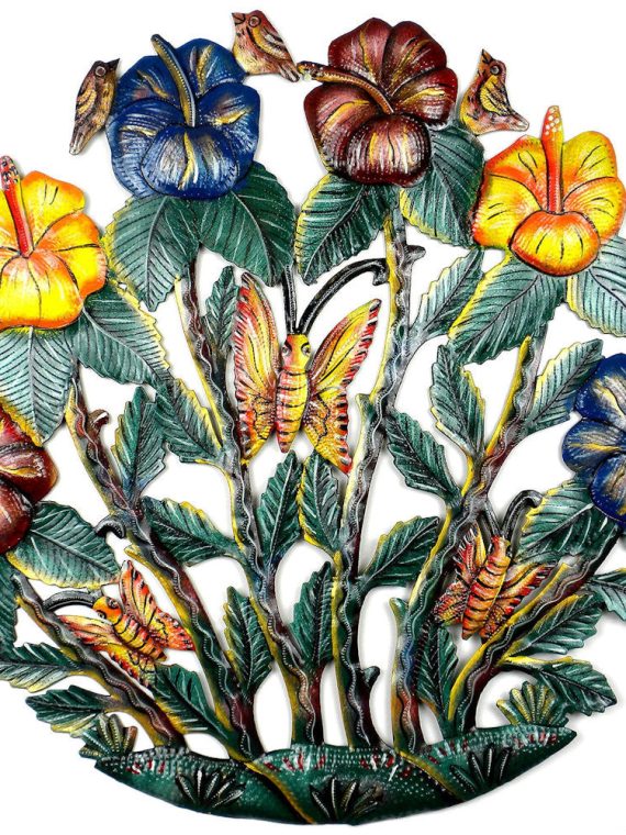Hand Painted Flowers Butterflies Birds Wall Art 24" | Haiti Fair Trade