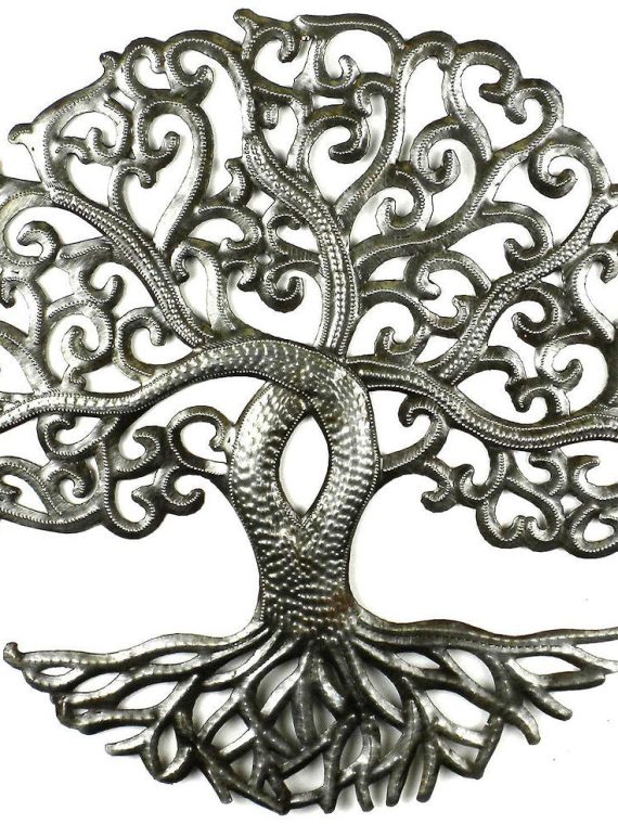 Curly Tree of Life Oil Drum Metal Wall Art 14" | Haiti Fair Trade