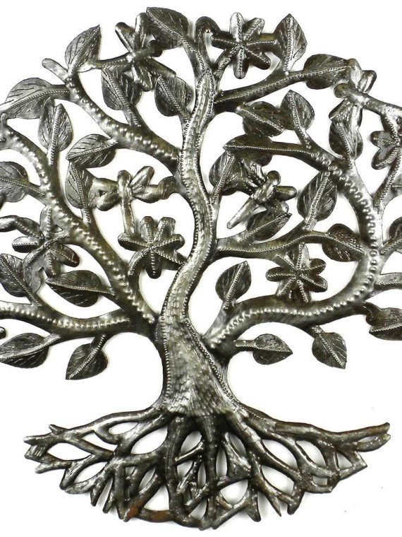 Tree of Life w/Dragonflies & Flowers Metal Art 14" | Haiti Fair Trade