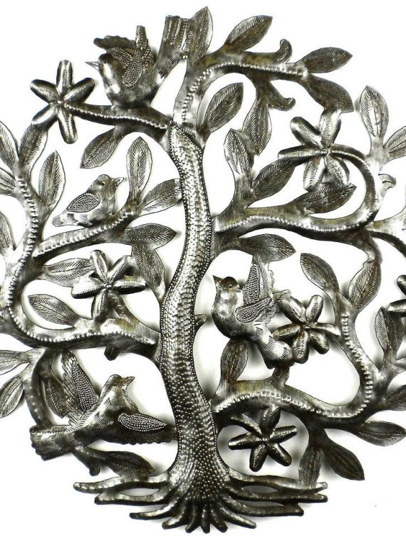 Tree of Life w/Birds & Flowers Metal Wall Art 14" | Haiti Fair Trade