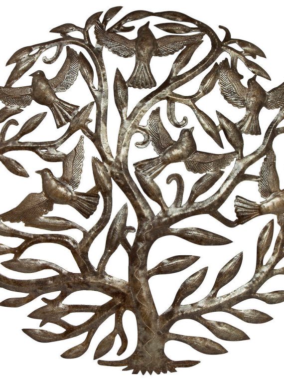 Tree of Life with Birds Oil Drum Metal Wall Art 24" | Haiti Fair Trade