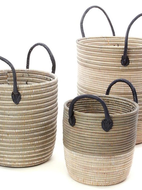 Silver & White Mixed Pattern Set of 3 Nesting Storage Baskets
