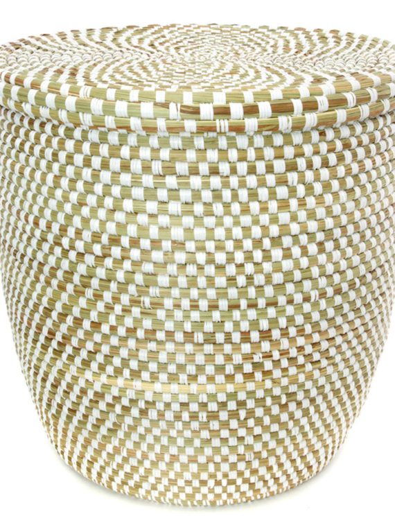 White Checkerboard Medium Peace Corps Lidded Hamper Basket