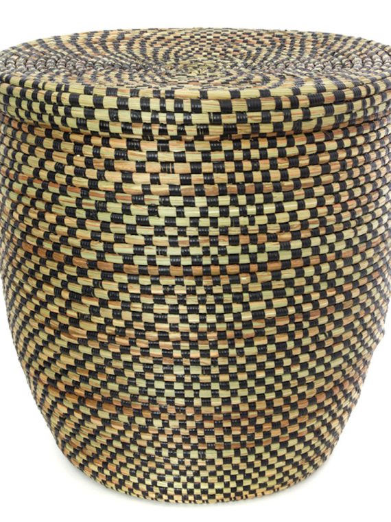 Black Checkerboard Medium Peace Corps Lidded Hamper Basket