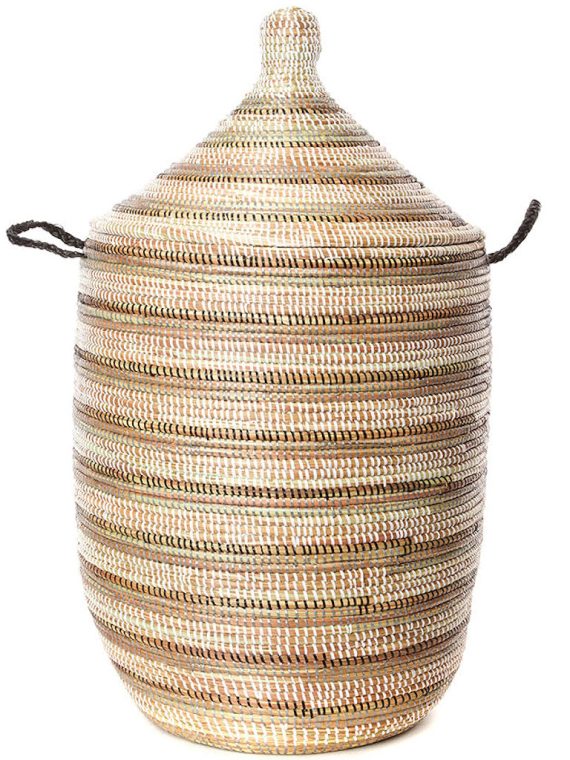 Black Silver & White Stripe Large Traditional Laundry Hamper Storage Basket